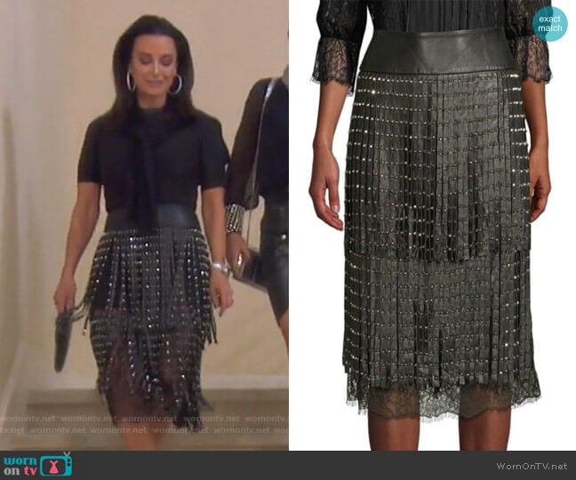 Alice + Olivia Senna Skirt worn by Kyle Richards on The Real Housewives of Beverly Hills