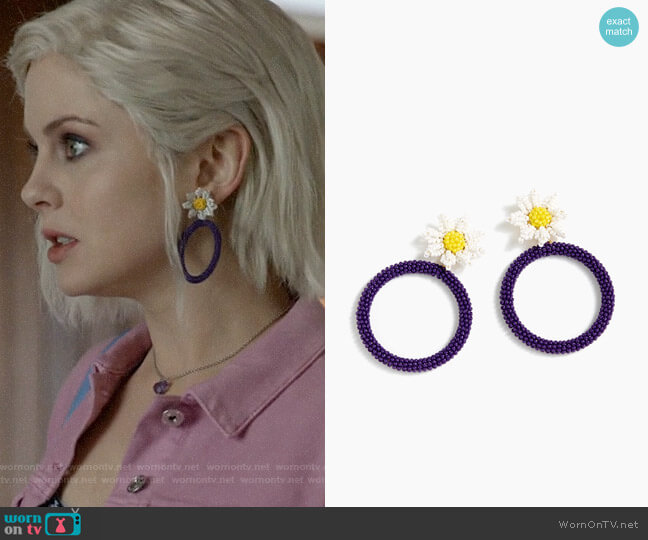 Alison Lou x J. Crew Beaded Daisy Drop Hoop Earrings worn by Liv Moore (Rose McIver) on iZombie