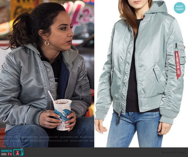 Alpha Industries MA-1 Natus Quilted Flight Jacket worn by Moe Truax (Kiana Madeira) on Trinkets