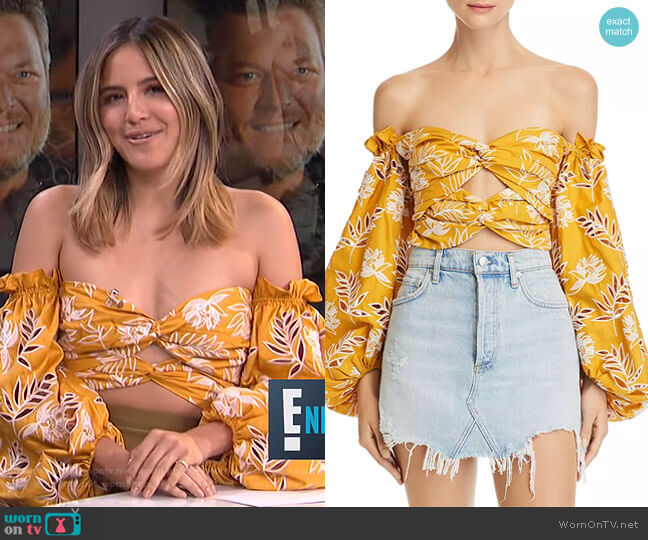 Amur Off-The-Shoulder Floral Embroidered Cropped Top worn by Erin Lim on E! News