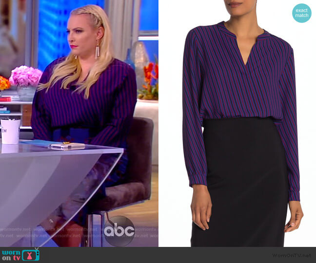 Anne Klein Oblique Stripe Split Neck Top worn by Meghan McCain on The View
