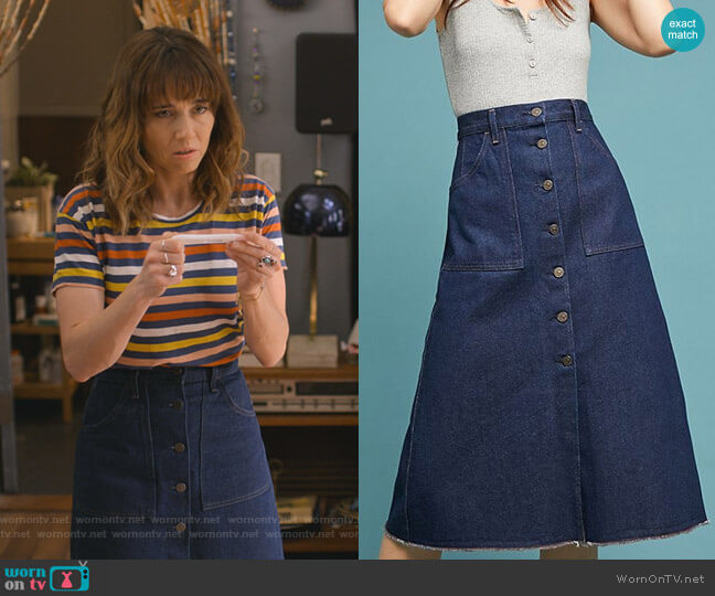 Citizens of Humanity Anouk Buttondown Skirt worn by Judy Hale (Linda Cardellini) on Dead to Me