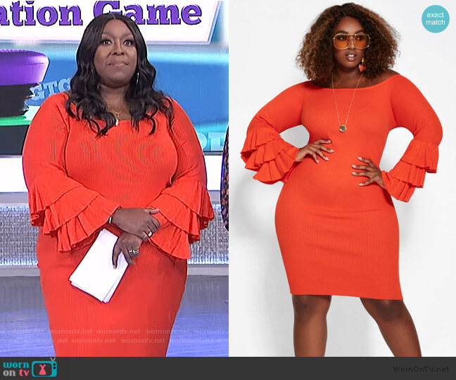Ashley Stewart Orange Bell Sleeve Dress worn by Loni Love on The Real