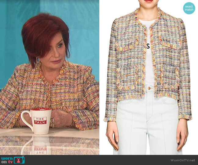 Barneys New York Frayed-Edge Tweed Jacket worn by Sharon Osbourne on The Talk