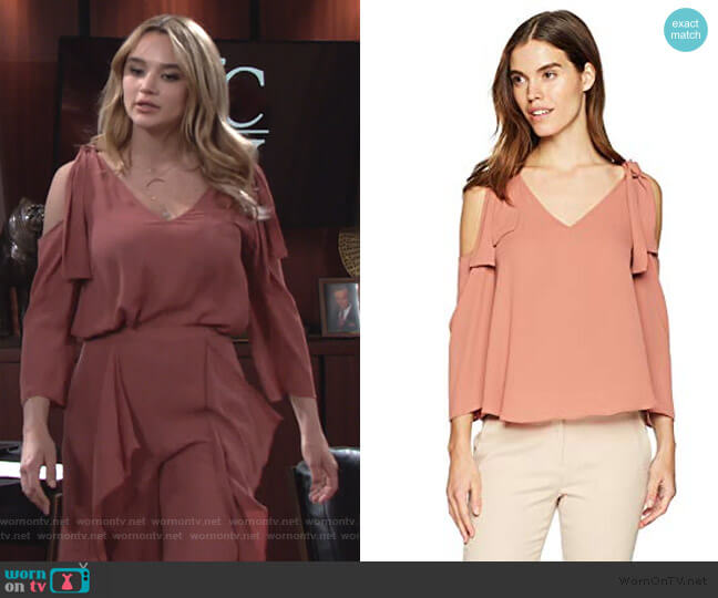 BCBGMAXAZRIA Caralyne Cold Shoulder Top worn by Summer Newman (Hunter King) on The Young and the Restless