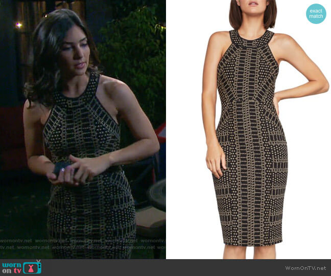 Bcbgmaxazria Pyramid-Jacquard Sleeveless Sheath Dress worn by Gabi Hernandez (Camila Banus) on Days of our Lives