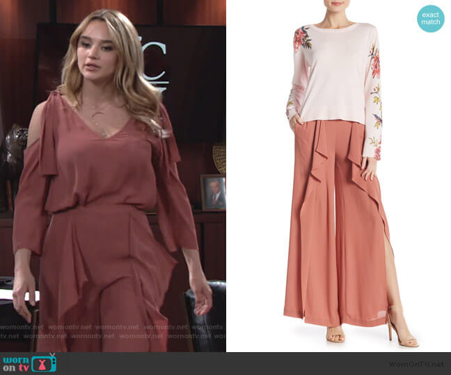 BCBGMAXAZRIA Ruffle Trim Pants worn by Summer Newman (Hunter King) on The Young and the Restless
