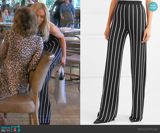 Balmain Striped Woven Wide-Leg Pants worn by Dorit Kemsley on The Real Housewives of Beverly Hills