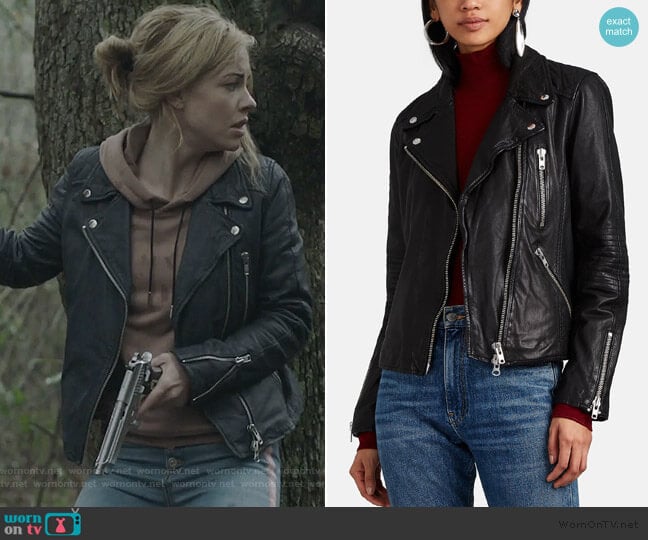 Barneys New York Quilted Leather Moto Jacket worn by Kelly Anne Van Awken (Molly Burnett) on Queen of the South