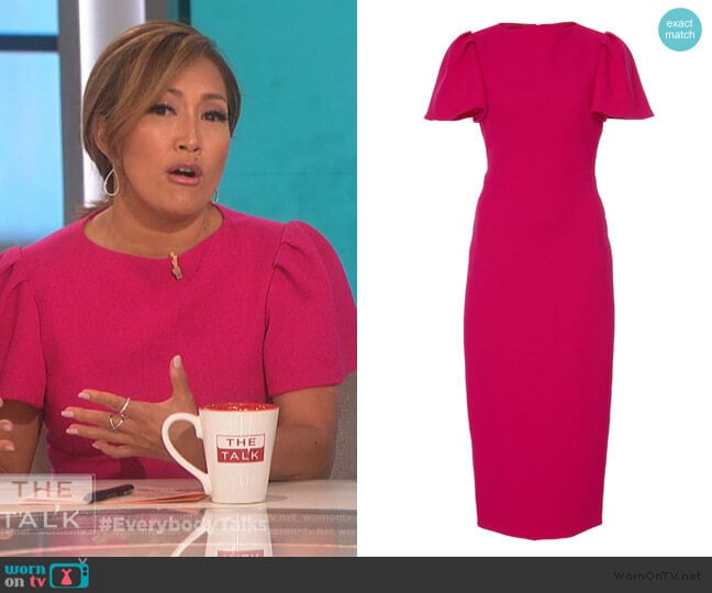 Brandon Maxwell Flutter-Sleeve Crepe Midi Dress worn by Carrie Inaba on The Talk