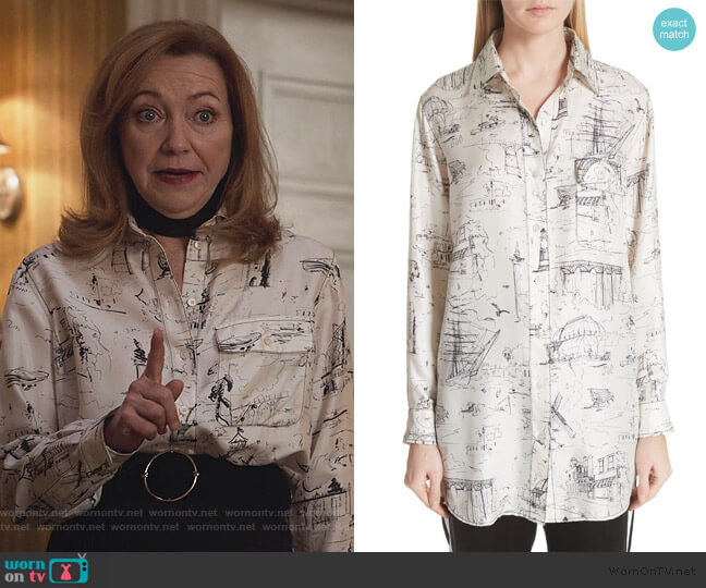 Burberry Chava Sketch Silk Shirt worn by Lorraine Zimmer (Julie White) on Designated Survivor