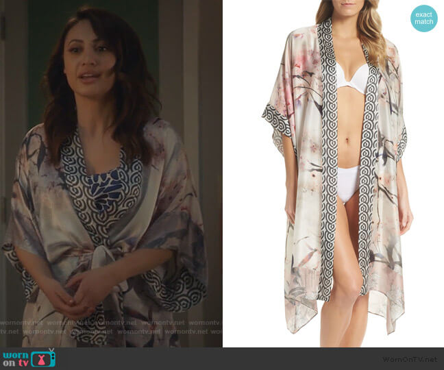 Christine Lingerie Print Silk Kimono Robe worn by Ana Torres (Francia Raisa) on Grown-ish