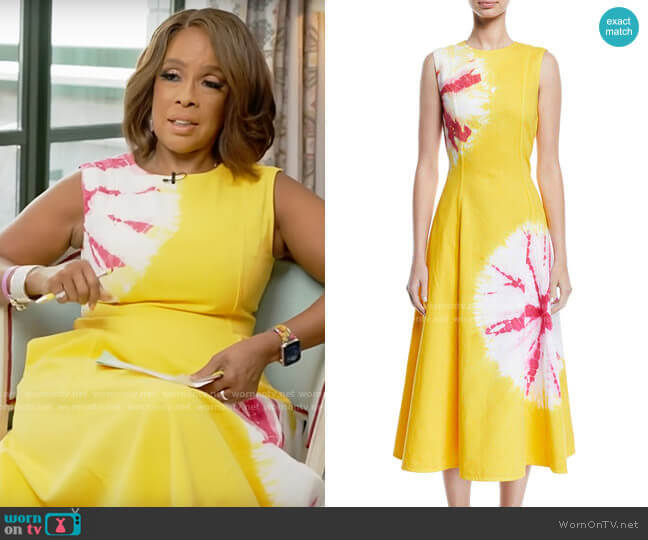 Calvin Klein 205W39NYC Sand Dollar Print Cotton Midi Dress worn by Gayle King on CBS Mornings