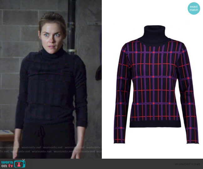 Carven Check turtleneck Sweater worn by Trish Walker (Rachael Taylor) on Jessica Jones