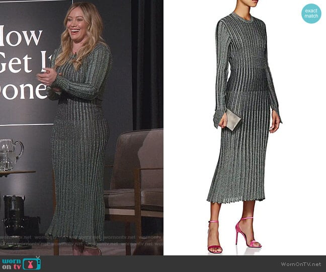 Cedric Charlier Metallic Rib-Knit Midi-Dress worn by Kelsey Peters (Hilary Duff) on Younger