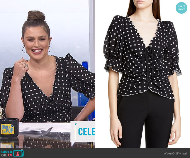 Cinq a Sept Kimberly Polka Dot Silk Top worn by Carissa Loethen Culiner on E! News