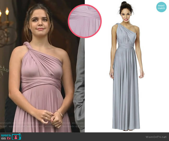 Dessy Collection Convertible Wrap Tie Surplice Jersey Gown in Suede Rose worn by Grace Russell (Bailee Madison) on Good Witch