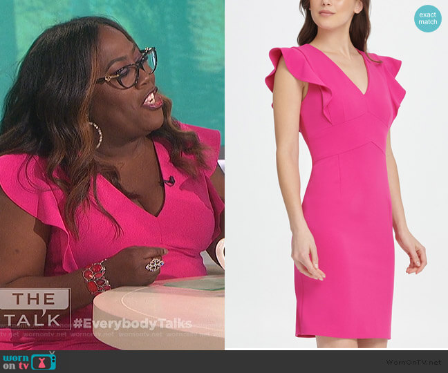 DKNY V-Neck Scuba Crepe Sheath Dress worn by Sheryl Underwood on The Talk