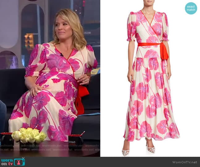 Diane von Furstenberg Breeze Floral-Print Silk Long Wrap Dress worn by Sara Haines on Good Morning America