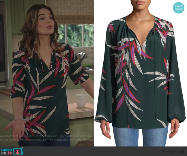 Diane von Furstenberg Silk Bird-Print Long-Sleeve Blouse worn by Heather Hughes (Betsy Brandt) on Life in Pieces