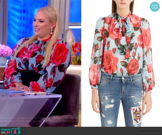 Dolce & Gabbana Sheer Rose Print Silk Chiffon Blouse worn by Meghan McCain on The View