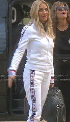 Dorit’s Fendi logo print track jacket and pants on The Real Housewives of Beverly Hills