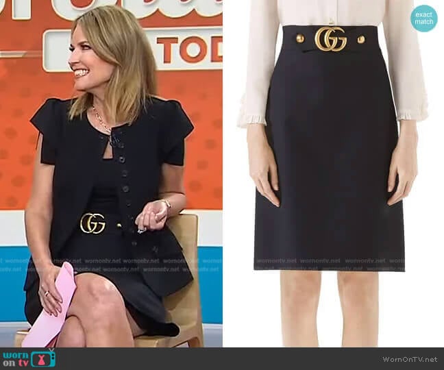 Gucci Double G Wool & Silk Crepe A-Line Skirt worn by Savannah Guthrie on Today