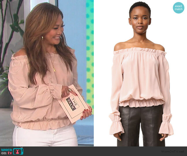 Emerson Thorpe Faye Off Shoulder Blouse worn by Carrie Inaba on The Talk