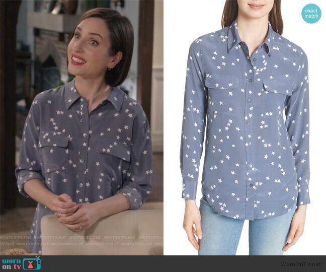 Equipment Starry Night Silk Shirt worn by Jennifer Short (Zoe Lister-Jones) on Life in Pieces