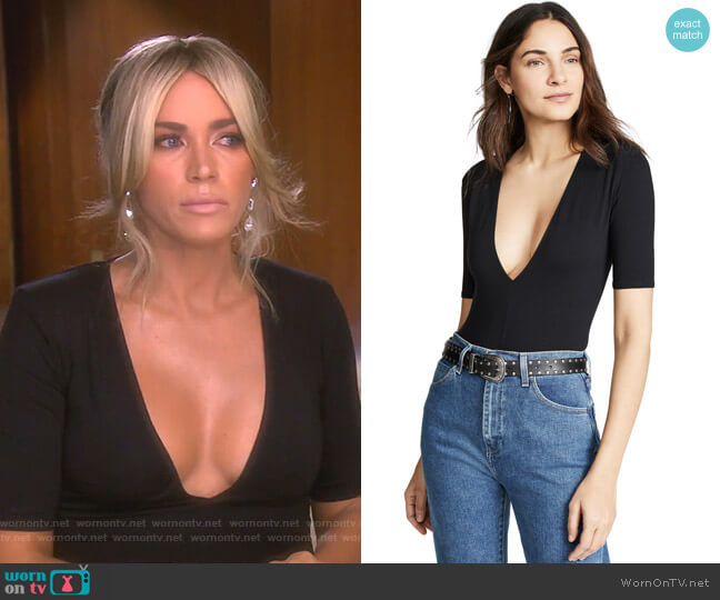 Fleur du Mal Deep V Bodysuit worn by Teddi Mellencamp Arroyave on The Real Housewives of Beverly Hills