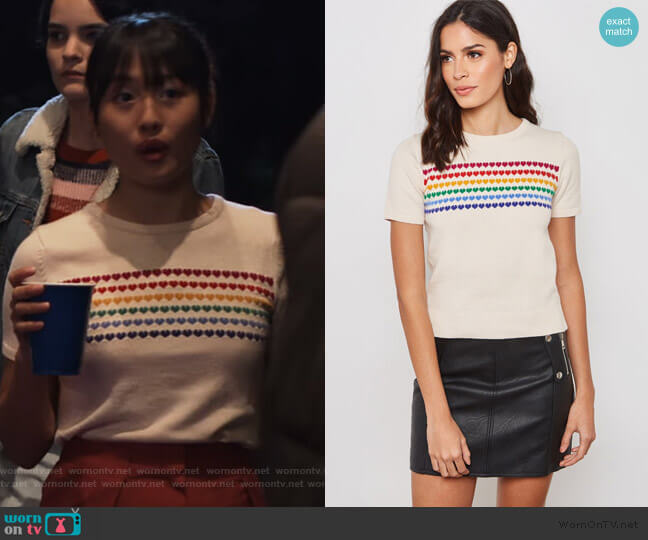 Forever 21 Rainbow Heart Short Sleeve Sweater worn by Rachelle Cohen-Strauss (Haley Tju) on Trinkets