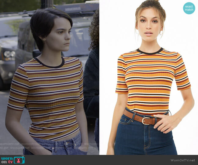 Forever 21 Striped Ribbed Tee worn by Elodie Davis (Brianna Hildebrand) on Trinkets