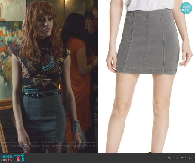 Free People Modern Femme Denim Miniskirt worn by Clary Fray (Katherine McNamara) on Shadowhunters