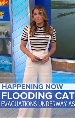 Ginger’s striped top and white overalls on Good Morning America