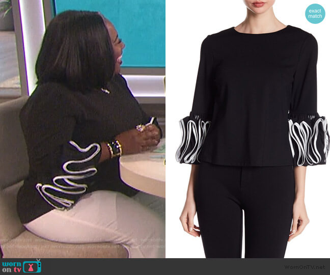 Gracia 3/4 Sleeve Layered Ruffle Blouse worn by Sheryl Underwood on The Talk