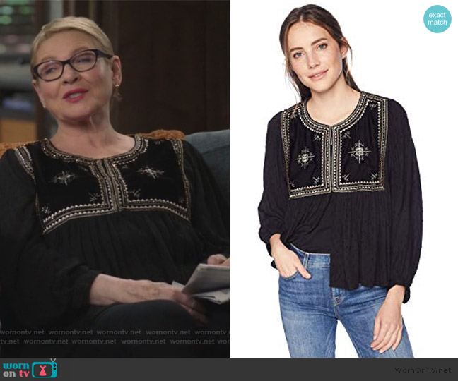 Velvet by Graham & Spencer Nixi Holiday Jacket worn by Joan Short (Dianne Wiest) on Life in Pieces
