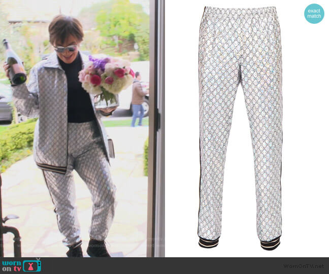 Gucci Black & Silver GG Printed Lounge Pants worn by Kris Jenner on Keeping Up with the Kardashians
