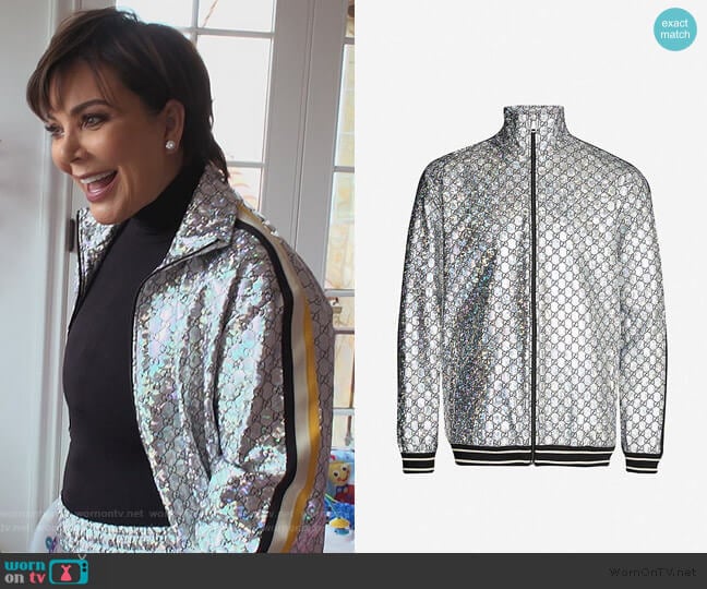 Gucci Logo-print iridescent shell jacket worn by Kris Jenner on Keeping Up with the Kardashians