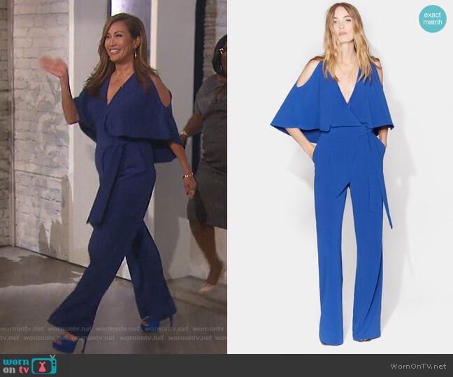 Halston Heritage Cold Shoulder Jumpsuit with Waist Sash worn by Carrie Inaba on The Talk