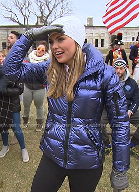 Hannah’s metallic blue puffer jacket on The Bachelorette