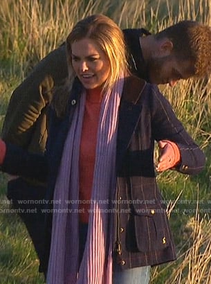 Hannah’s navy check coat on The Bachelorette