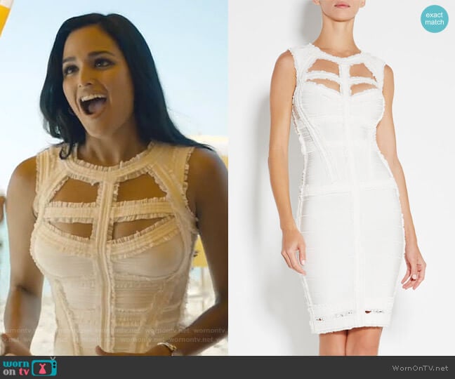 Herve Leger Madyson Chiffon Detail Dress worn by Carolina (Feliz Ramirez) on Grand Hotel
