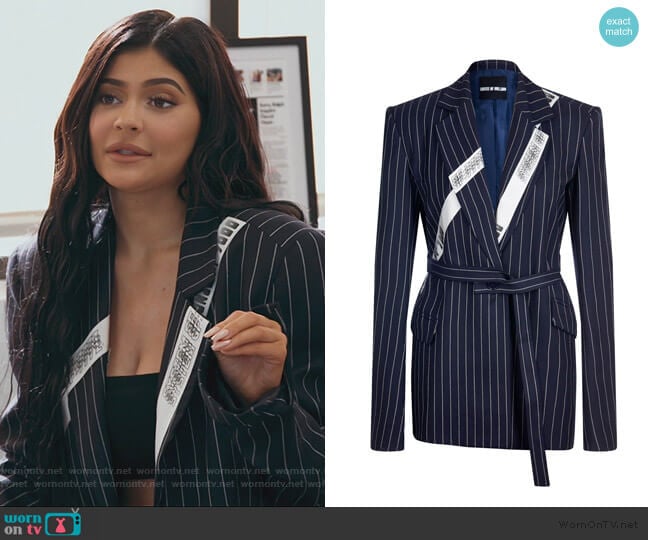 House of Holland Navy Pinstripe Wool Jacket worn by Kylie Jenner on Keeping Up with the Kardashians