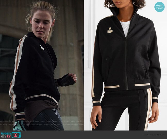 Etoile Isabel Marant Darcy striped stretch-knit track jacket worn by Trish Walker (Rachael Taylor) on Jessica Jones