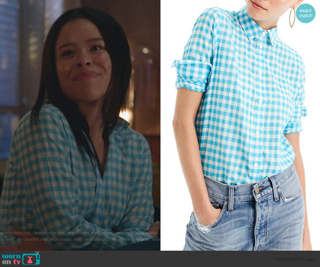 J. Crew Crinkle Gingham Boy Shirt worn by Mariana Foster (Cierra Ramirez) on Good Trouble