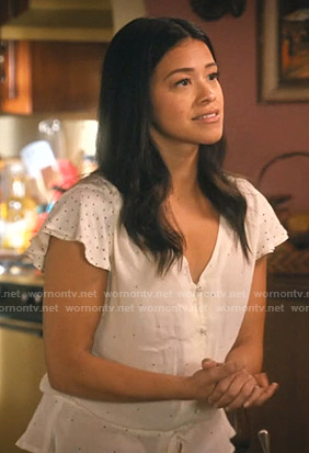 Jane’s white polka dot v-neck top on Jane the Virgin