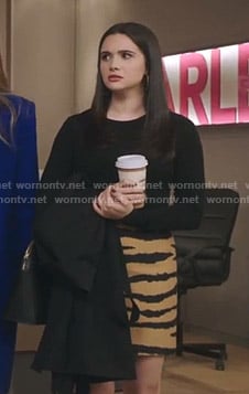 Jane’s tiger stripe skirt on The Bold Type