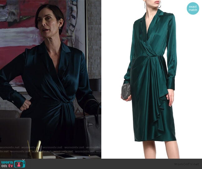 Jason Wu Wrap-effect draped silk-satin dress worn by Jeryn Hogarth (Carrie-Anne Moss) on Jessica Jones