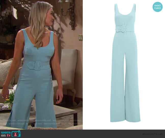 Jonathan Simkhai Belted Crepe Jumpsuit worn by Flo Fulton (Katrina Bowden) on The Bold and the Beautiful