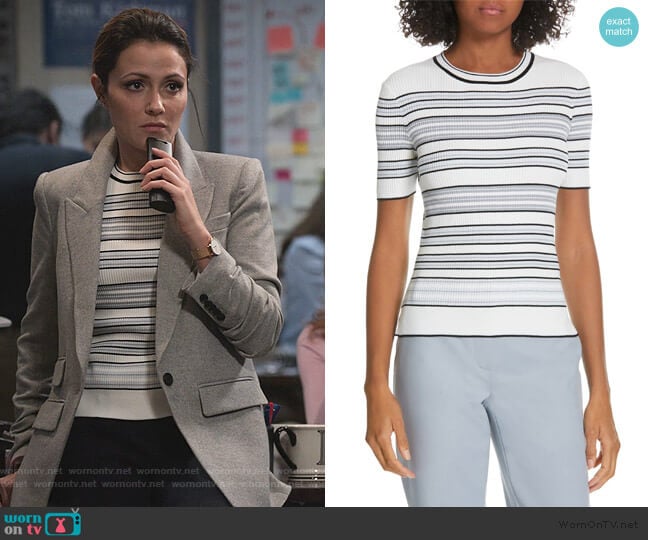 Judith and Charles Andante Stripe Sweater worn by Emily Rhodes (Italia Ricci) on Designated Survivor